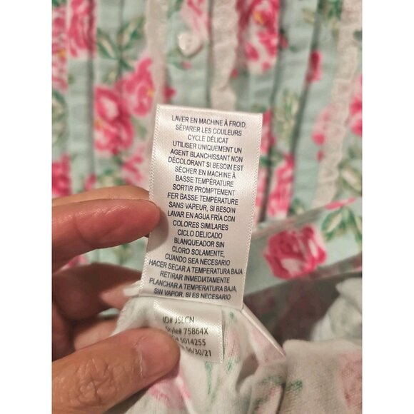 Lanz of Salzburg Flannel Pajamas 2 Piece Mint Green Pink Roses NWT 1X Floral - Picture 9 of 16